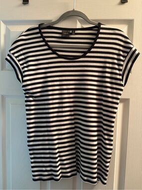 Rafaella Black and White Horizontal Stripe Short Sleeve Tee